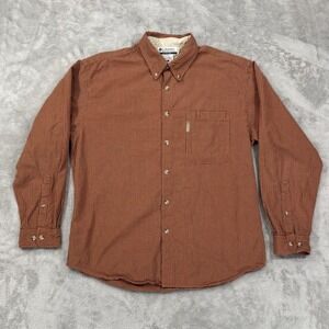 Columbia Shirt Mens Large Orange Check Long Sleeve Button Down Casual Pleated
